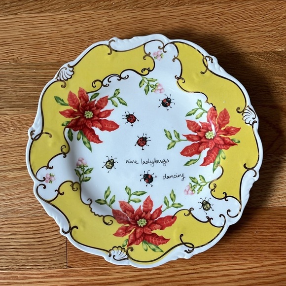 Anthropologie Lou Rota 12 Days of Christmas Dessert Plates Nine Lady Bugs NEW - Picture 4 of 11